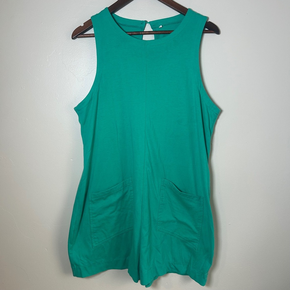 Unbranded Romper Womens Large Green Sleeveless Patch Pocket Keyhole Back Knit